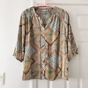 EUC Women's Plus Size 3X Long Sleeve Blouse, Light Weight Button-Up Shirt, Boho